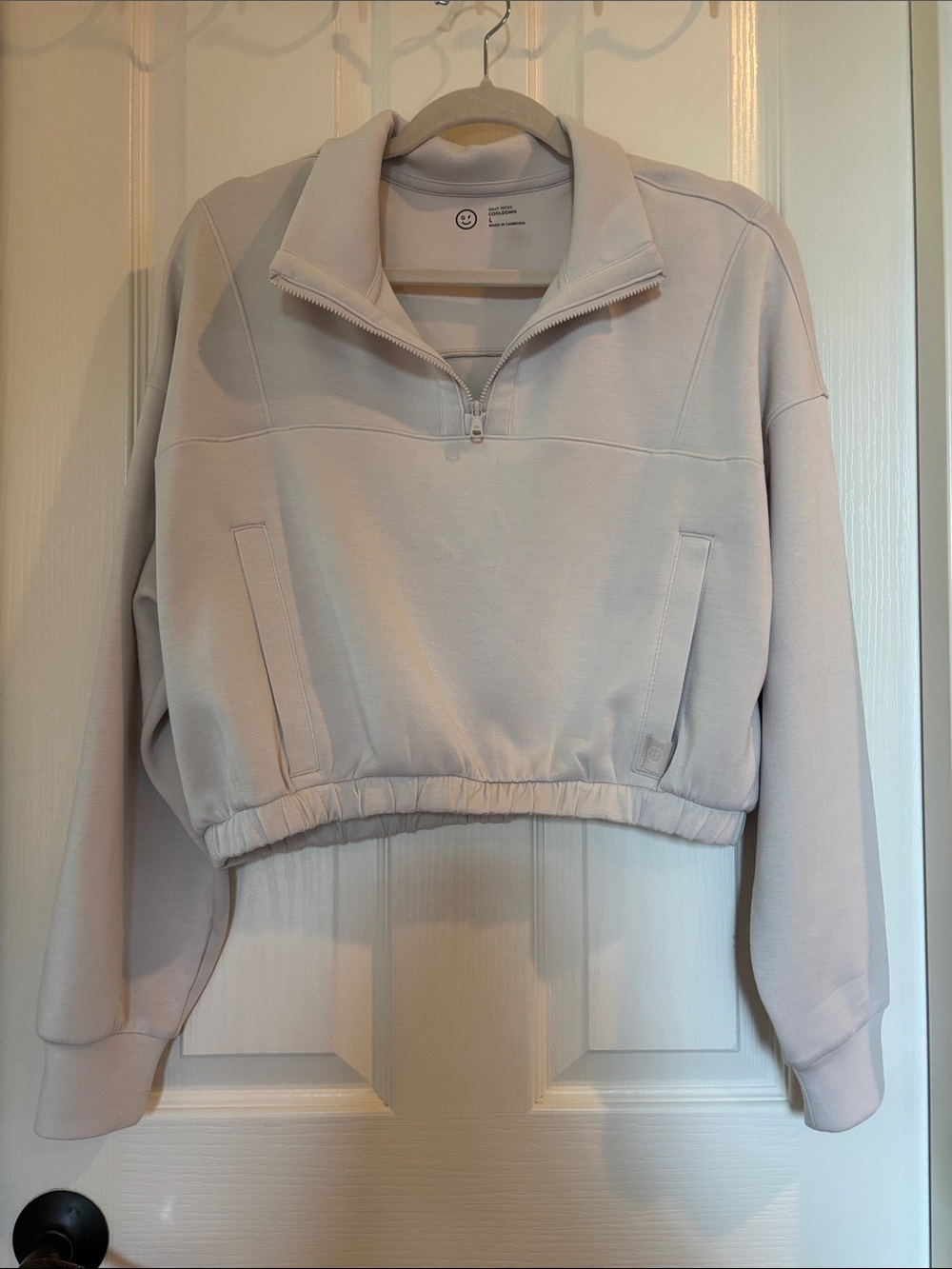 Gilly Hicks Cropped Half-Zip Pullover Sweatshirt - Light Cream